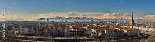 Fotomural Torino panoramica al tramonto dall'alto