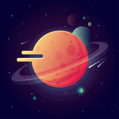 Wall Mural - Universe with bright colorful planets and speeding comets. Outer space vector illustration in modern contemporary design