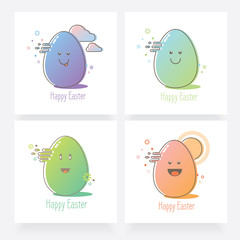 Sticker - modern trendy outline icon set of easter eggs with smiling faces. cartoon easter eggs characters. fo