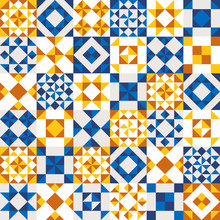Vector Geometric Ceramic Texture Made Of Blue Pieces.