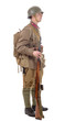  young Soviet soldier with rifle on the white background