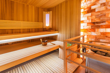 Interior of a new modern wooden sauna