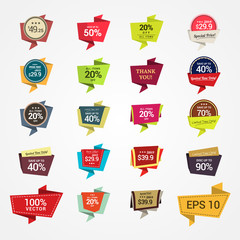 Wall Mural - promotional badges and sale tags in paper style. set for your designs, such us for online shop, emai