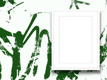 Close-up Of One White Picture Frame On Green Ink Splotchy Background