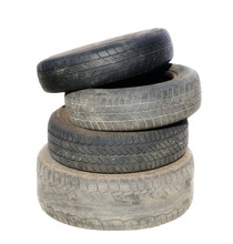Old Tires Stacked, Isolated On White Background