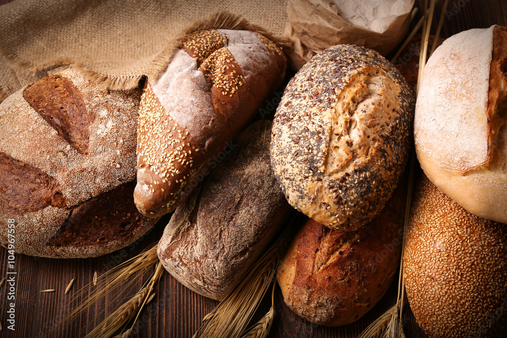 Background of fresh baked bread, close-up