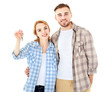 © Africa Studio - Happy young couple with keys from new house isolated on white
