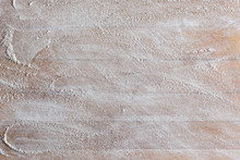 Rough Wooden Rectangular Used Cutting Board Background With Flour Directly From Above Closeup