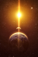 Wall Mural - spectacular sunrise view over planet earth and moon