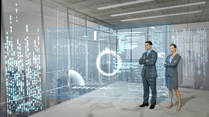 Poster - Animation of business people looking at tech interface