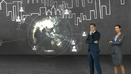 Poster - Animation of business people looking at tech interface