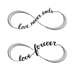 infinity love symbol tattoo with infinity sign. hand written calligraphy lettering text love forever