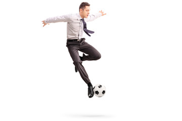 Sticker - Young businessman playing football