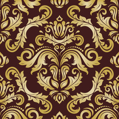 Wall Mural - Oriental vector classic nice ornament. Seamless abstract brown and golden background