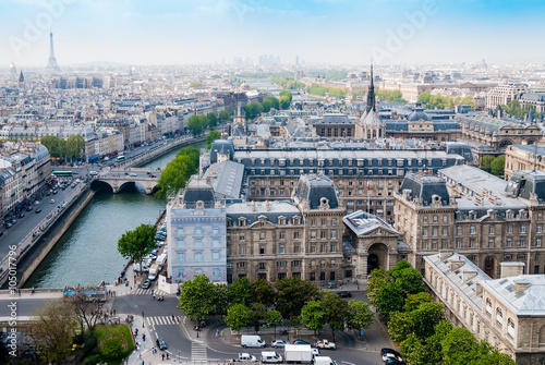 Top view from Notre Dame Cathedral in Paris, France. Poster