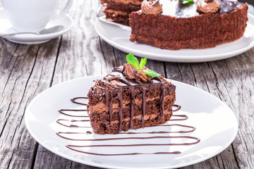 Sticker - piece of chocolate cake, close-up