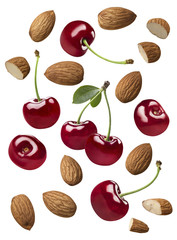 Wall Mural - cherry berry almond nut horizontal isolated on white background as package design element