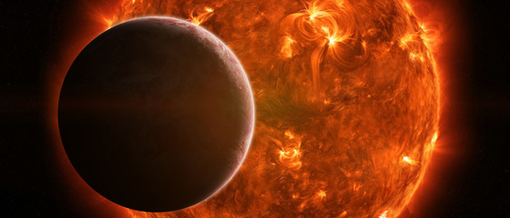 Wall Mural - exploding sun in space close to planet earth