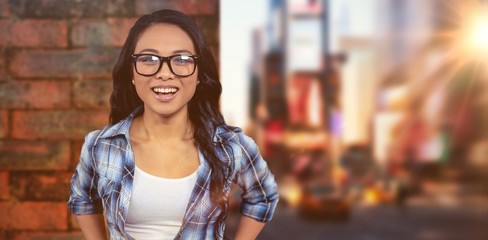 Sticker - Composite image of asian woman smiling to the camera