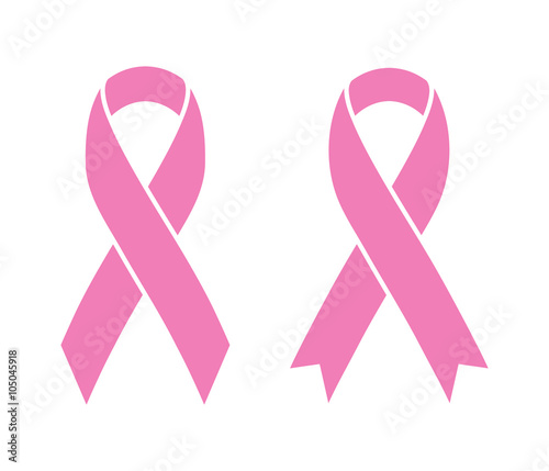 Cuadros en Lienzo Pink ribbons isolated on white (Breast Cancer Sign)
