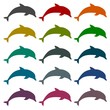 Silhouette dolphin icons set
