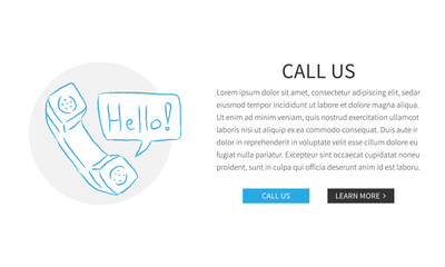 Fototapete - Vector web page Call Us template with hand-drawn phone. Design concept illustration with white background.