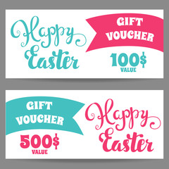 Wall Mural - Happy Easter. Set Gift vouchers template with greeting inscription.