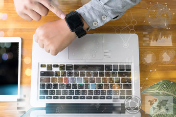 Poster - checking time on her smartwatch