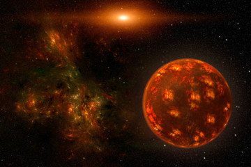 Wall Mural - cosmos scene with red planet, nebula and stars in space