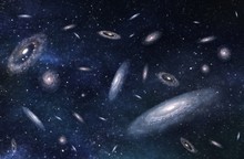 Large-scale Structure Of Multiple Galaxies In Deep Universe. 3D Rendered Digital Illustration