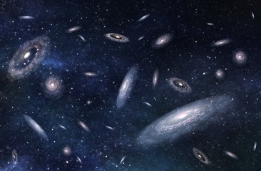 large-scale structure of multiple galaxies in deep universe. 3d rendered digital illustration