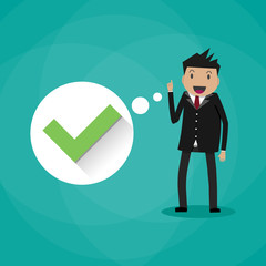Poster - Happy cartoon businessman with green tick