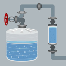 Scheme With Water Tank And Pipes. Vector
