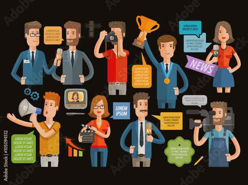 Fotografia, Obraz TV, broadcasting, journalism icons set. vector illustration