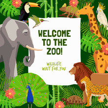 Colorful Poster With Invitation To Visit Zoo