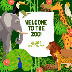 Wall Mural - colorful poster with invitation to visit zoo