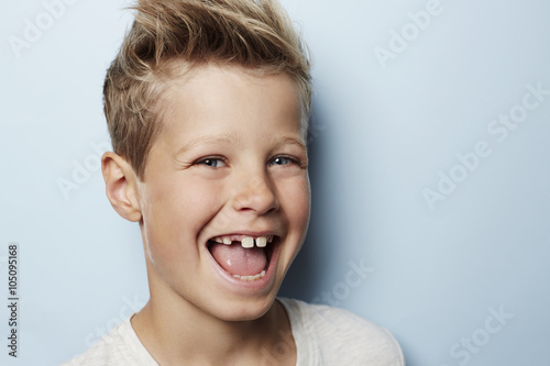 Happy Young Boy With Spiky Hair Portrait Buy This Stock Photo
