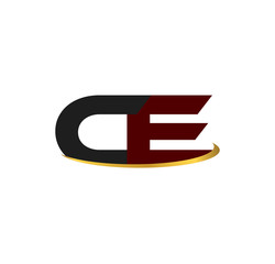 CE alphabet in grey and red with golden curve