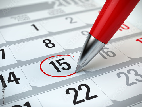 Fotografie, Obraz Concept of important day, reminder, organizing time and schedule - red pen marki