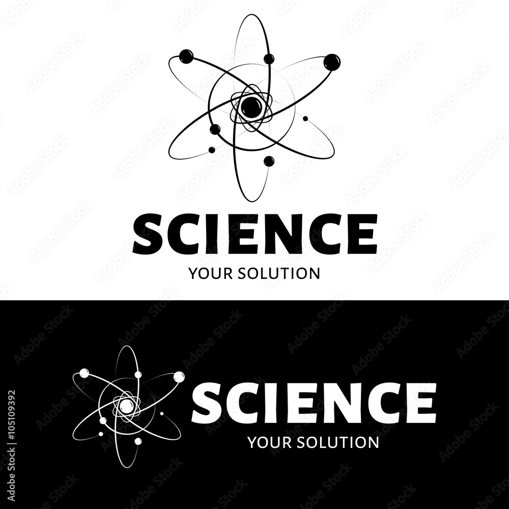 Vector logo science. Brand logo in the form of the atom and electrons ...