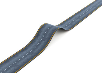 Wavy road isolated on white background. 3d rendering.