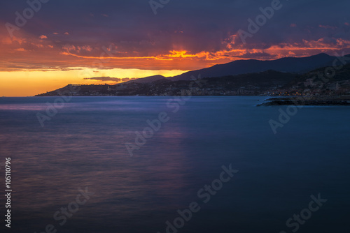 View of Ligurian Riviera (Santo Stefano al Mare) at sunset Poster