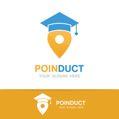 Vector graduation cap and map pointer logo concept