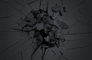 Poster - Abstract 3d rendering of cracked surface. Background with broken shape. Wall destruction. Explosion with debris. 