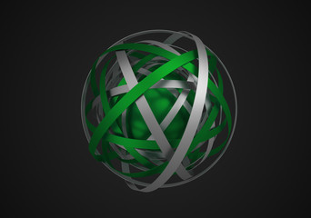 Poster - Abstract 3d rendering of sphere with rings in empty space. Futuristic shape. Surreal background.