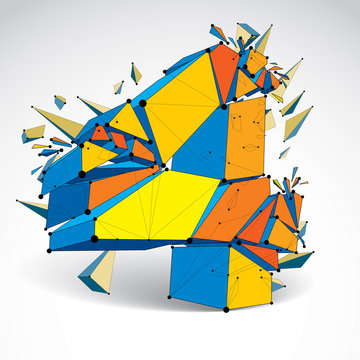 Abstract 3d faceted colorful number 4 with connected black lines