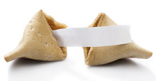 Fortune Cookie With Blank Slip Isolated On White Background.