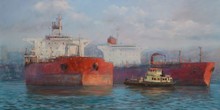 Tanker Ships, Classic Handmade Oil Painting