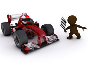 Sticker - Morph man with open wheeled racing car