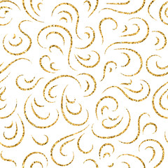 Wall Mural - gold wave seamless pattern. draw golden swirl glitter on white background. abstract wavy texture. re